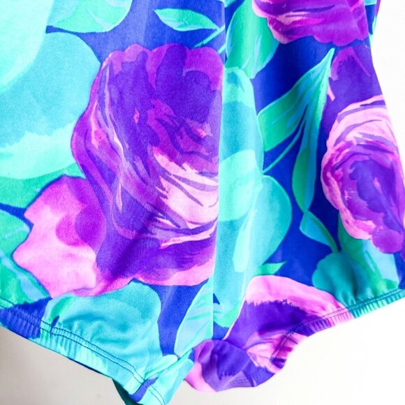 Vintage Blue Surf Floral Teal Purple One Piece  Modest Swimsuit 42/L - Picture 2 of 8